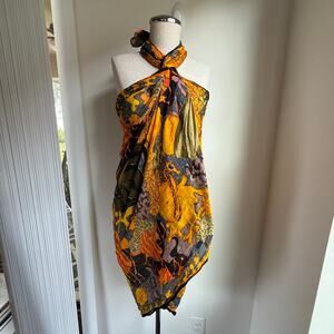 Whimsical Under the Sea Print Pareo Wrap Scarf Swim Coverup 38"x69"